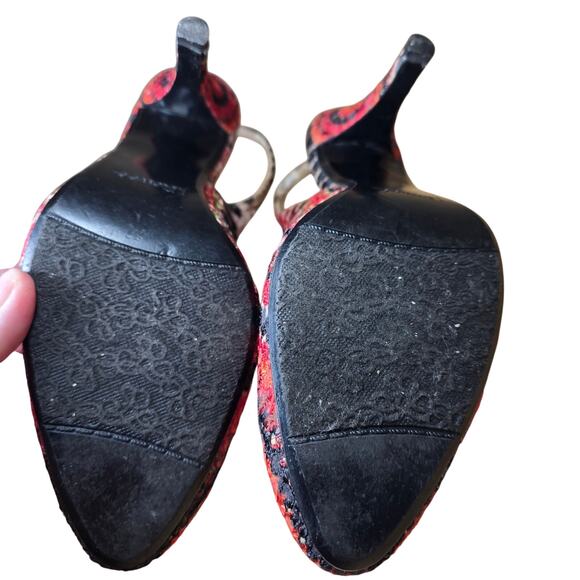 J. Renee 4" Heels Textured Textile Red Orange Black Womens Size 6.5 M Round Toe - Picture 6 of 8